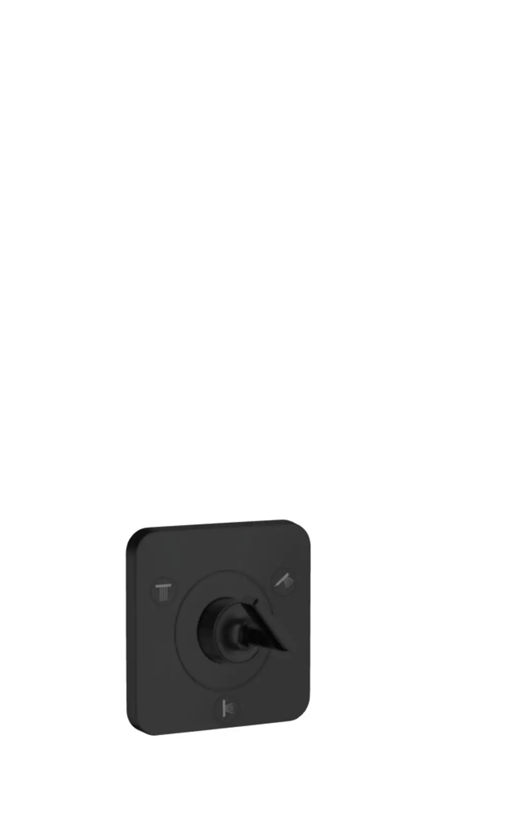 AXOR-Ventil in mattschwarz, mit Drehknopf und Symbolen für verschiedene Funktionen, designed für Unterputzinstallation.